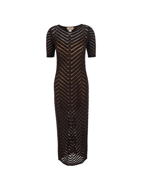 TWINSET chevron-knit short-sleeve midi dress - Brown - zdjęcie produktu nr 1