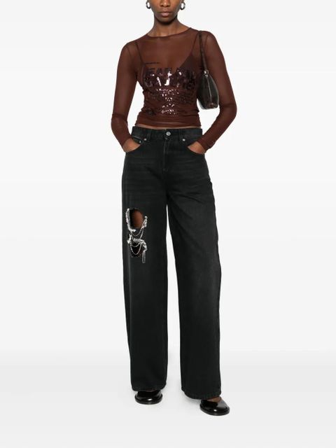 AREA crystal-embellished jeans - Black