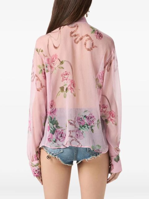 Blumarine floral-print tie-neck blouse - Pink - zdjęcie produktu nr 2