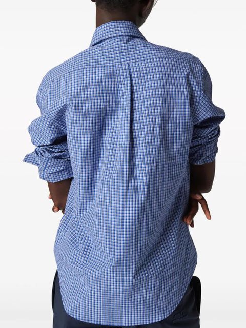 Miu Miu logo-embroidered checked shirt - Blue