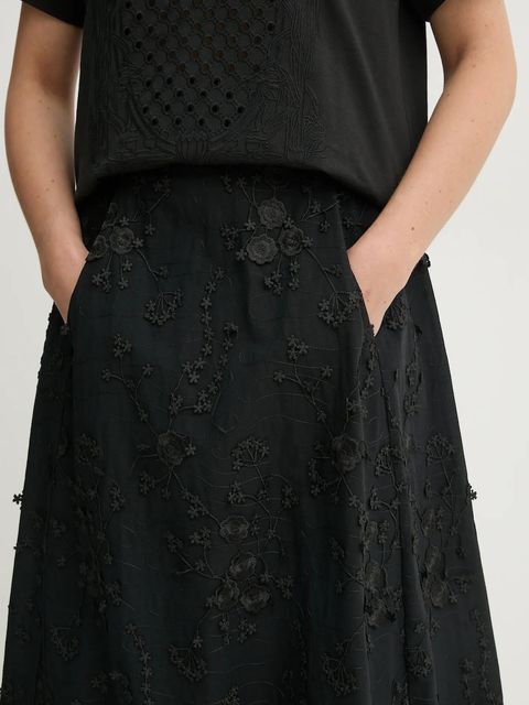 MUNTHE spódnica bawełniana FIAMMA kolor czarny midi rozkloszowana 251122225125