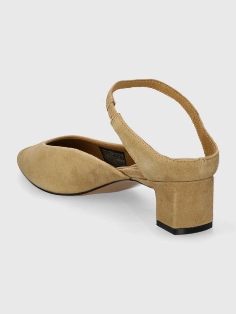 Tommy Hilfiger klapki zamszowe TH POINTY MID HEEL LEATHER MULE kolor beżowy na słupku z odkrytą piętą FW0FW07718