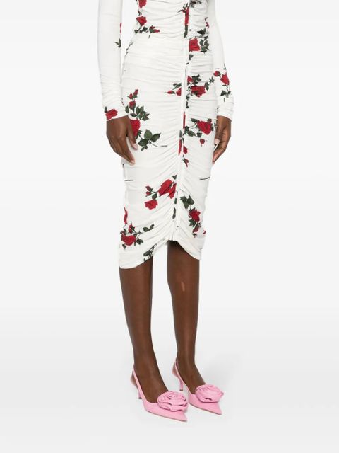 Magda Butrym rose-print ruched midi skirt - White