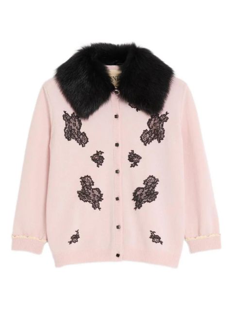 Valentino Garavani lace-embellished shearling-collar cardigan - Pink - zdjęcie produktu nr 1