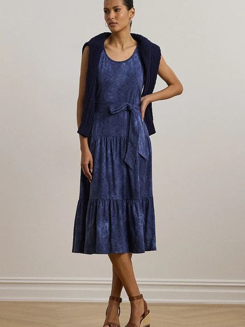 Lauren Ralph Lauren sukienka kolor niebieski midi rozkloszowana 200973602 - zdjęcie produktu nr 1