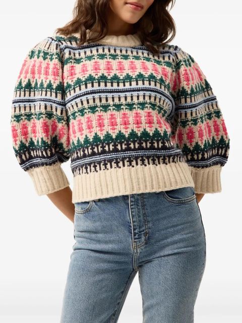 Marie Oliver Gail patterned puff-sleeve top - Neutrals