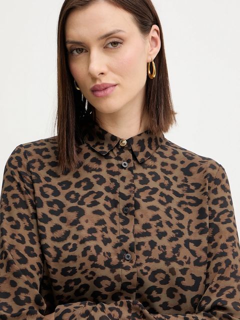 Guess koszula NEW CLOUIS damska kolor brązowy regular z kołnierzykiem klasycznym W5BH73 WGLA2 - zdjęcie produktu nr 2