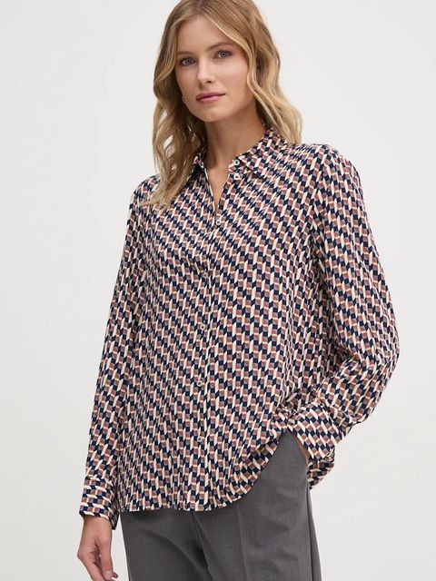 United Colors of Benetton koszula damska kolor granatowy regular z kołnierzykiem klasycznym 5MCBDQ0A3