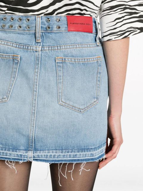 Alessandra Rich studded frayed denim miniskirt - Blue