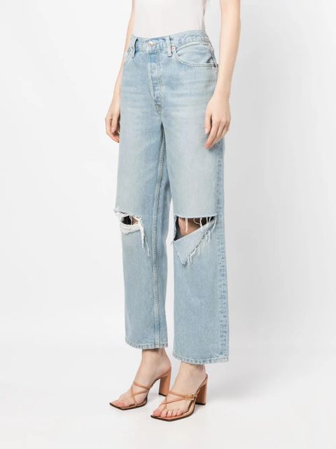 RE/DONE ripped-detail straight-leg jeans - Blue