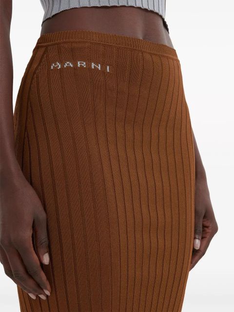 Marni logo-jacquard ribbed skirt - Brown