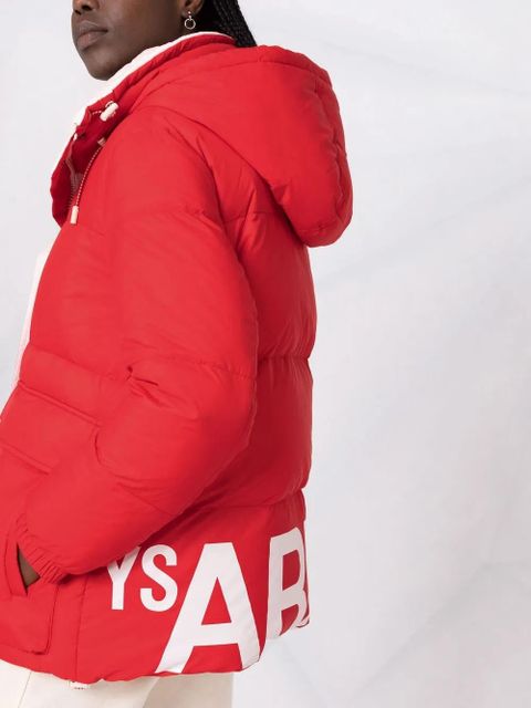 Yves Salomon logo-print padded coat - Red