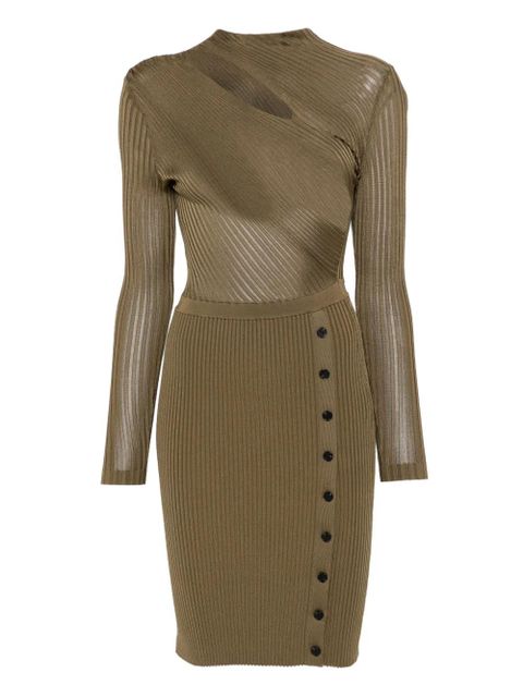 Self-Portrait ribbed button-detail dress - Green - zdjęcie produktu nr 1