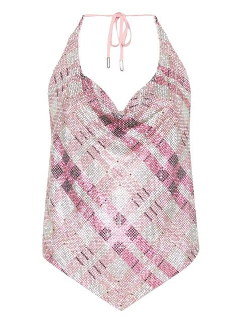Self-Portrait crystal-embellished halter top - Pink - zdjęcie produktu nr 1