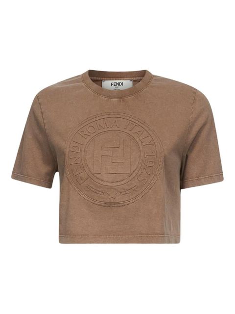 FENDI embossed-logo cropped T-shirt - Brown - zdjęcie produktu nr 1