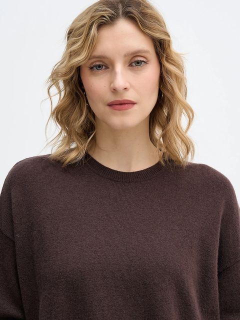 Sisley sweter z dodatkiem wełny damski kolor brązowy lekki 18AYM103K
