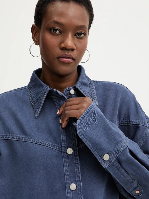 BOSS Orange koszula jeansowa C OVERSHIRT 1.0 damska kolor granatowy relaxed z kołnierzykiem klasycznym 50552520