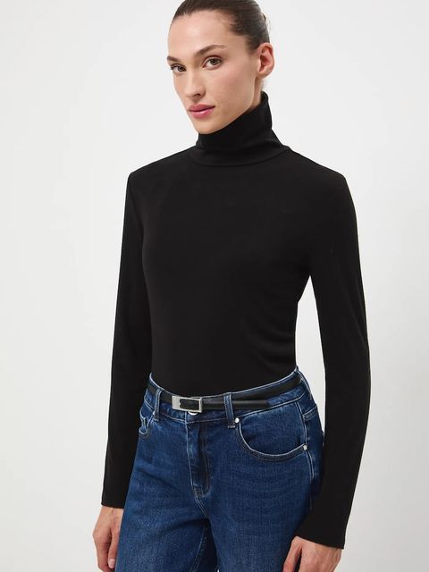 Medicine longsleeve z wełną kolor czarny z golfem - zdjęcie produktu nr 2