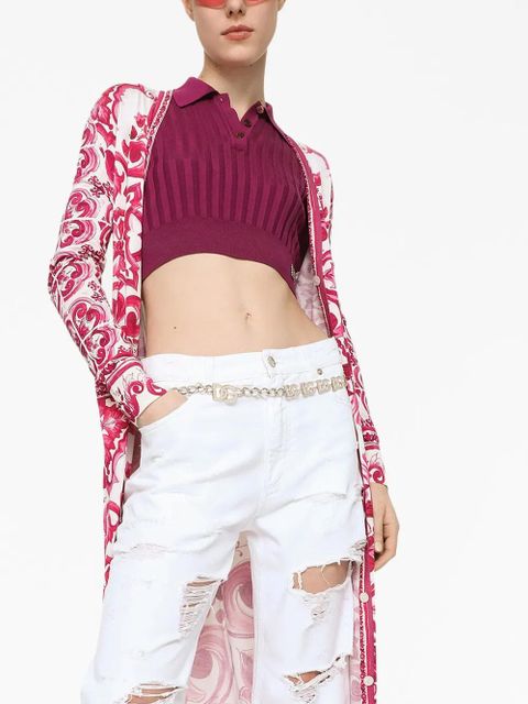 Dolce & Gabbana logo-plaque ribbed top - Pink