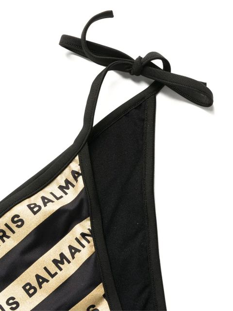 Balmain logo-stripe-print bikini - Black