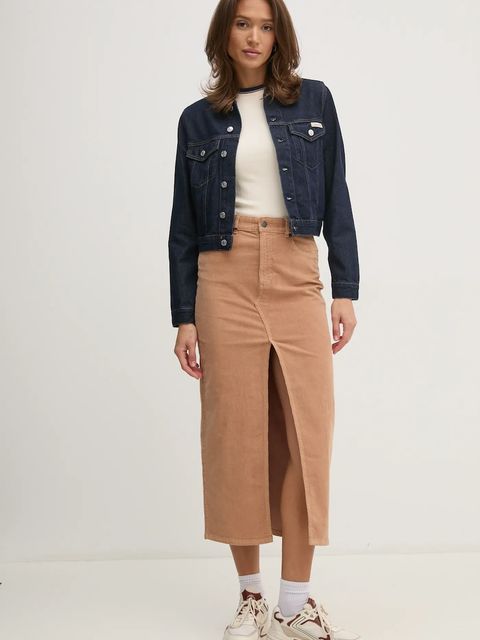 United Colors of Benetton spódnica sztruksowa kolor brązowy maxi prosta 41ULD0045