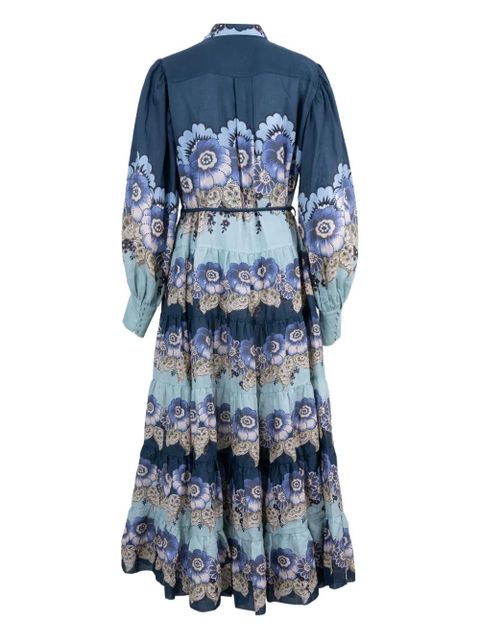 ALEMAIS Madalena floral tiered midi shirt dress - Blue - zdjęcie produktu nr 2
