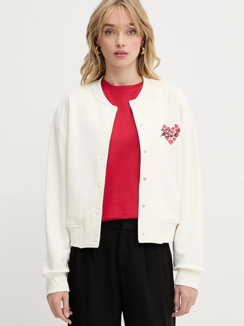 Karl Lagerfeld bluza bawełniana damska kolor beżowy z aplikacją A3W20009