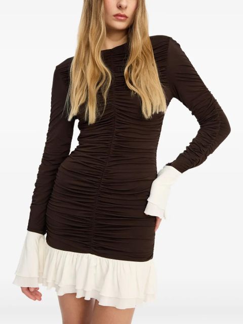 ROTATE BIRGER CHRISTENSEN ruched long-sleeved mini dress - Brown