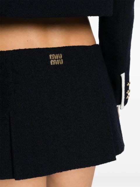 Miu Miu pleat-detail tweed skirt - Blue