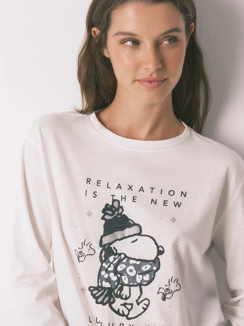 women'secret piżama SNOOPY damska kolor beżowy bawełniana 3132161