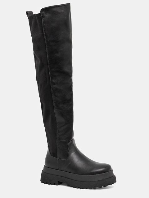 Buffalo kozaki Pluto Overknee damskie kolor czarny na platformie 1270153-BLK - zdjęcie produktu nr 1