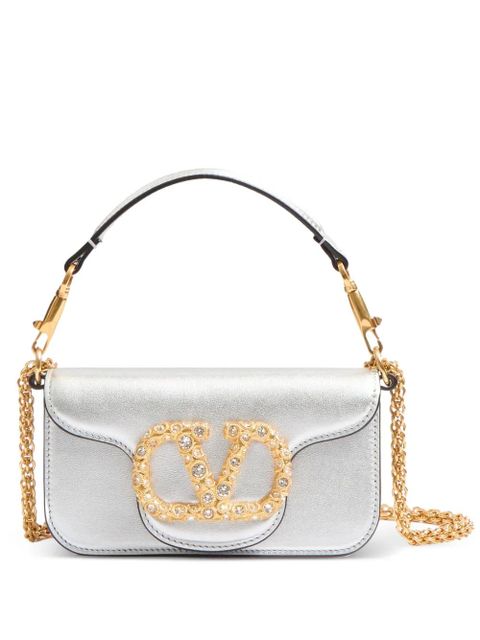 Valentino Garavani Locò small shoulder bag in laminated calfskin with jewel logo - Silver - zdjęcie produktu nr 1