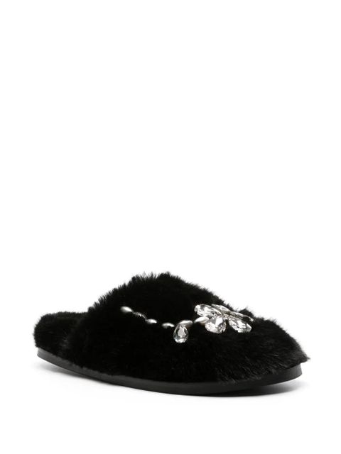 Simone Rocha embellished faux-fur slippers - Black - zdjęcie produktu nr 2