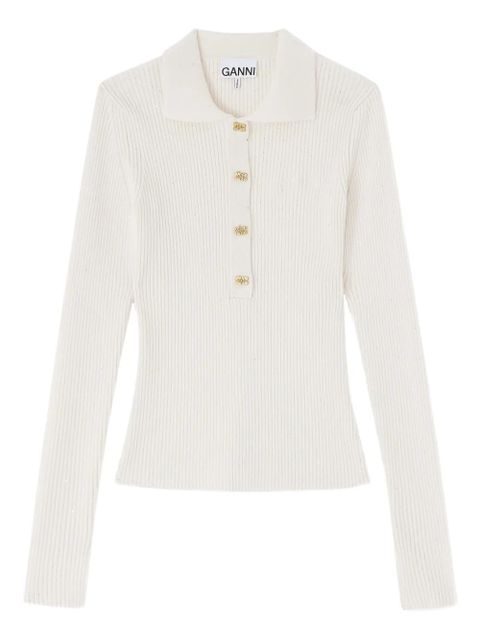 GANNI button ribbed polo shirts - Neutrals - zdjęcie produktu nr 1