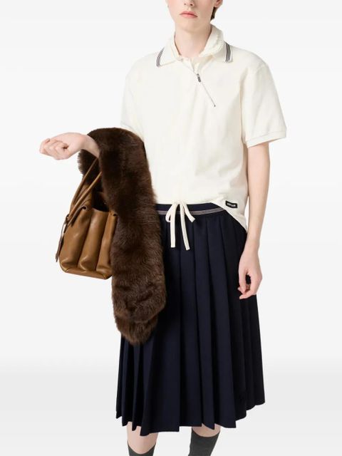 Miu Miu ribbed trim zippered polo shirt - White