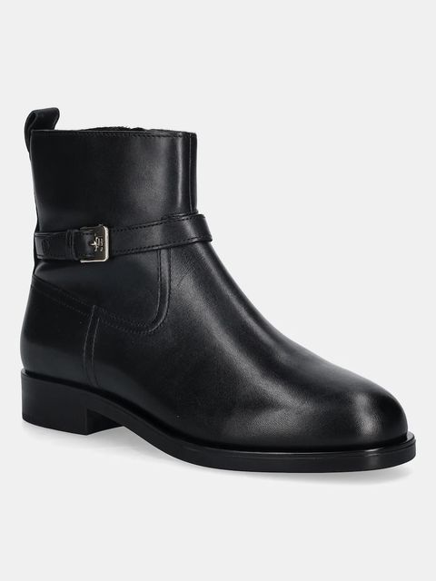 Tommy Hilfiger botki skórzane TH BUCKLE RIDING LEATHER BOOTIE damskie kolor czarny na płaskim obcasie FW0FW08781 - zdjęcie produktu nr 1