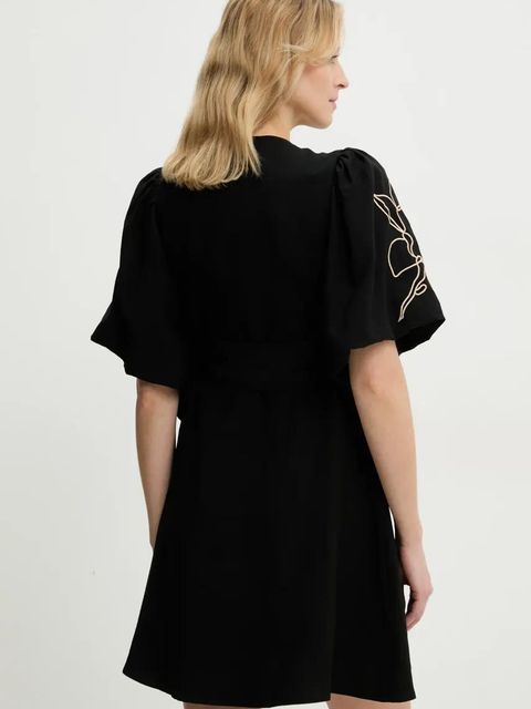 Answear.LAB sukienka z lnem kolor czarny mini rozkloszowana