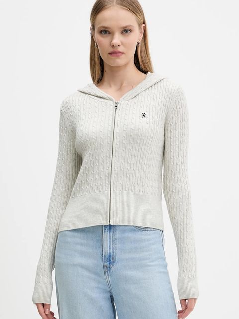 Guess Jeans kardigan z domieszką jedwabiu damska kolor szary lekki W5BR04 Z3HO2 - zdjęcie produktu nr 1