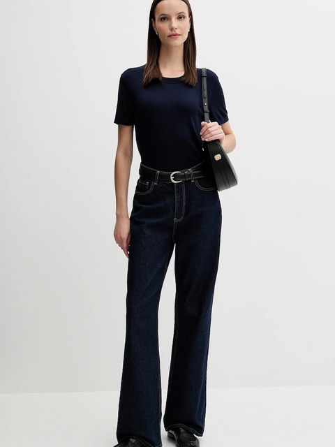 United Colors of Benetton t-shirt z jedwabiem damskie kolor granatowy 1ZRED10BK - zdjęcie produktu nr 2