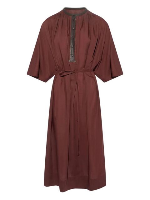 Yves Salomon leather-trim belted midi dress - Brown - zdjęcie produktu nr 1