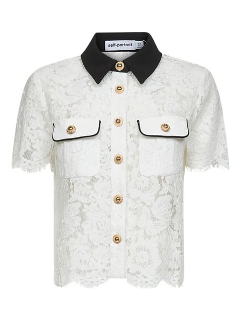 Self-Portrait floral-lace short-sleeve shirt - White - zdjęcie produktu nr 1