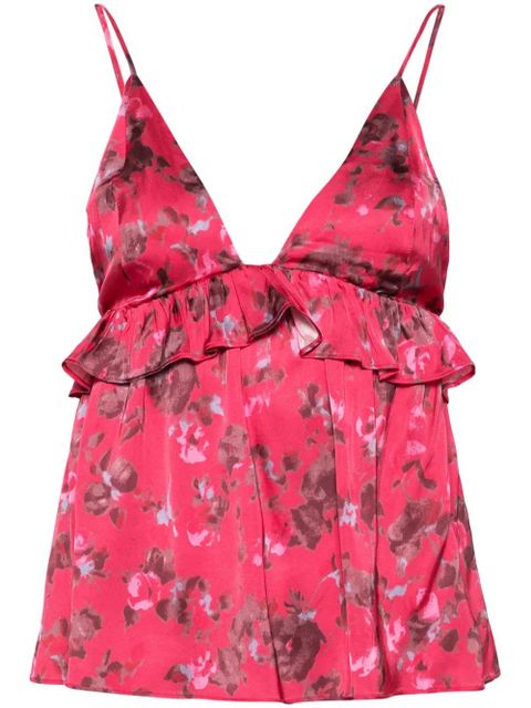 GANNI floral-print satin top - Pink - zdjęcie produktu nr 1