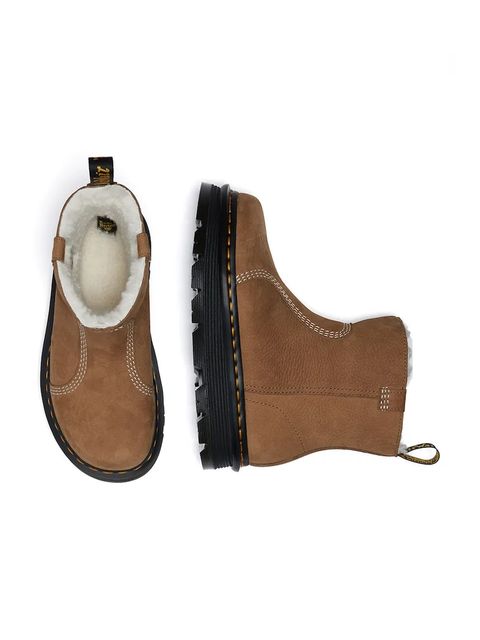 Dr. Martens botki nubukowe ZebZag Rigger Warm Lined damskie kolor brązowy na platformie ocieplone DM42023200