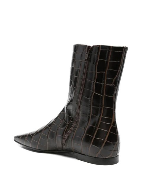TOTEME zipped croc-embossed boots - Brown