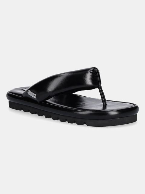 Naked Wolfe japonki skórzane Hilary damskie kolor czarny na płaskim obcasie Hilary Black Leather - zdjęcie produktu nr 1