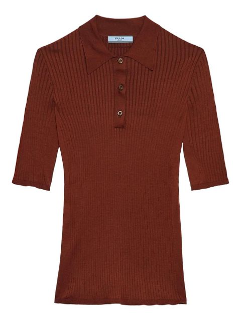 Prada ribbed polo top - Red