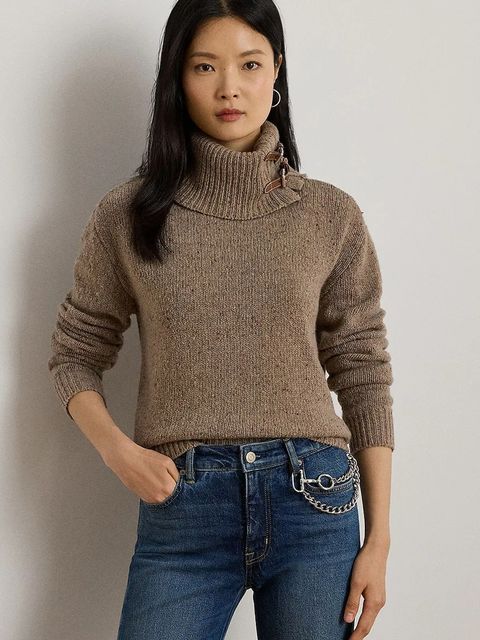 Lauren Ralph Lauren sweter z dodatkiem wełny damski kolor brązowy z golfem 200979663 - zdjęcie produktu nr 1