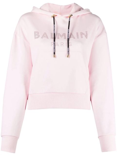 Balmain rhinestone-embellished logo hoodie - Pink - zdjęcie produktu nr 1