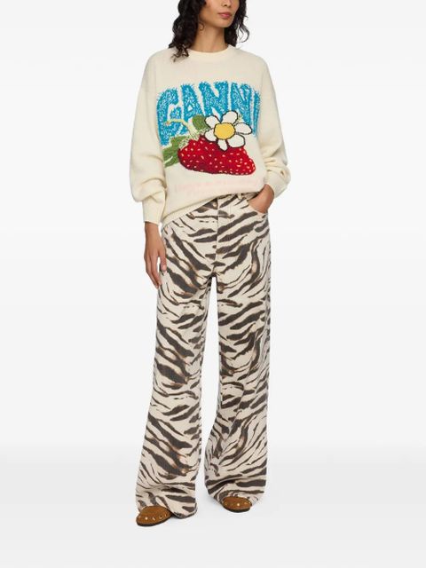 GANNI strawberry-motif intarsia-knit sweater - Neutrals - zdjęcie produktu nr 2