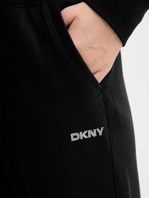 Dkny spodnie dresowe LOGO TERRY damskie kolor czarny gładkie DP5P3632